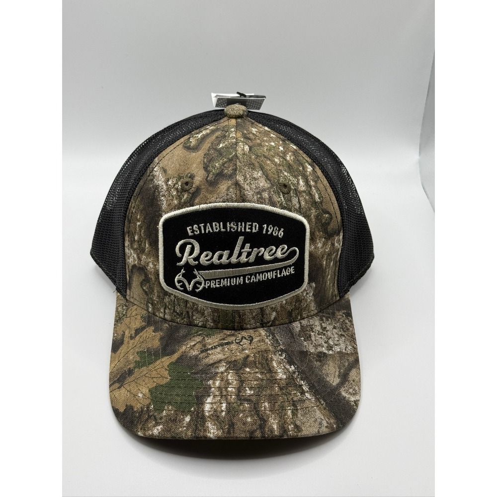 Realtree Established 1986 Trucker Hat Ball Cap Camo Black Adjustable Snapback